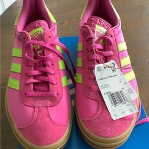 Adidas Gazelle Pink with Neon Accents, 8.5